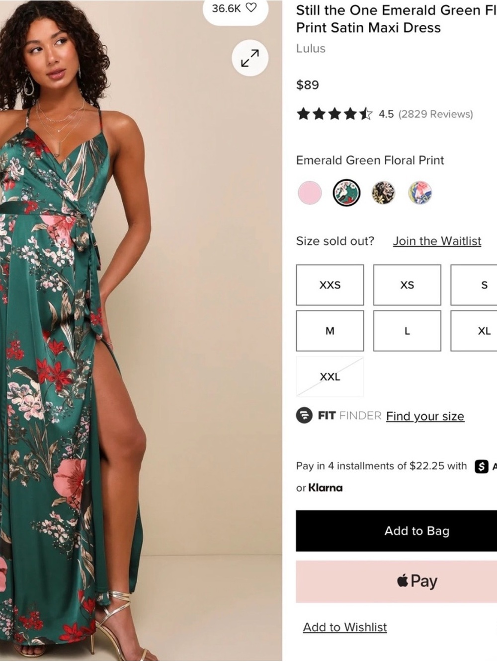 Lulu's Still the One Green Floral Satin Wrap Maxi Dress